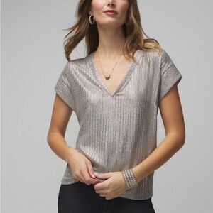 White House Black Market Shimmering Silver Tee